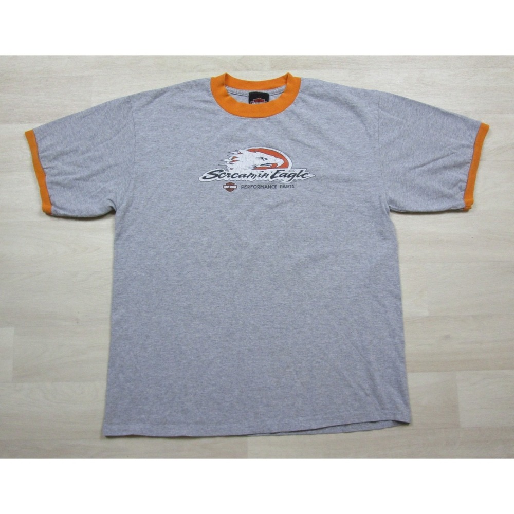 Vintage Y2K Harley Davidson Ringer T-Shirt Mens (L) Screamin' Eagle Parts Biker